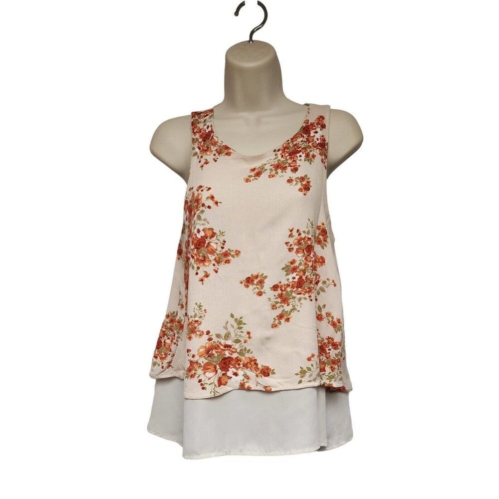 𝅺MAMI Multicolor Color Beige Overlayer Sleeveless Tank Top Size Small